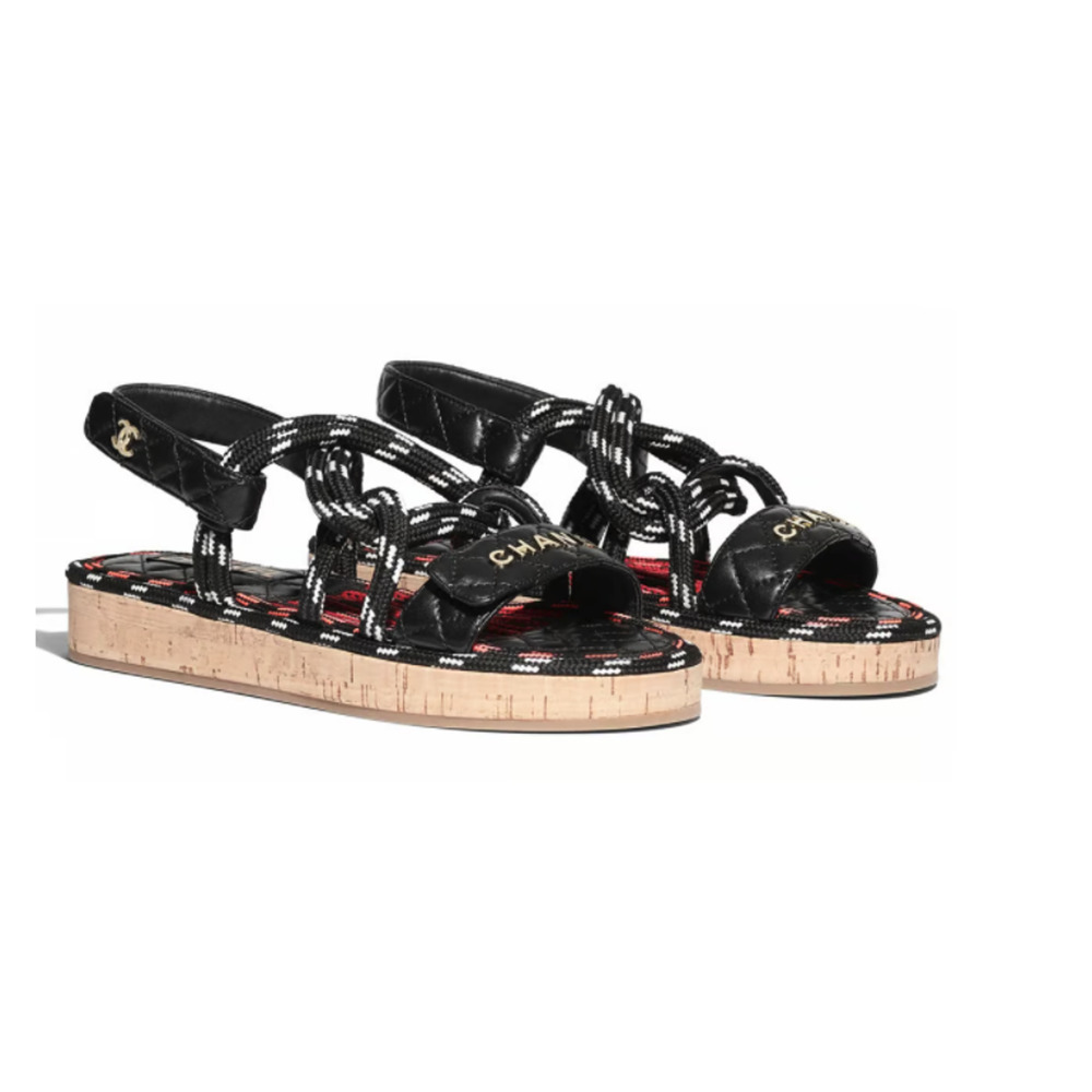 Chanel 20S White Black Cord Rope Quilted CC Logo Mule Slide Strap Sandal Flat 36 - Picture 6 of 12